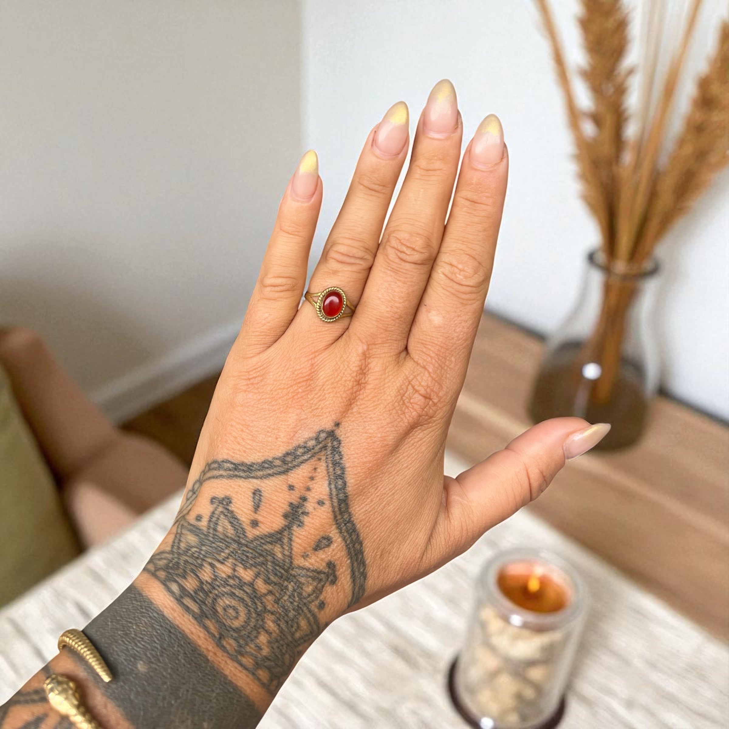 Brass ring with gemstone