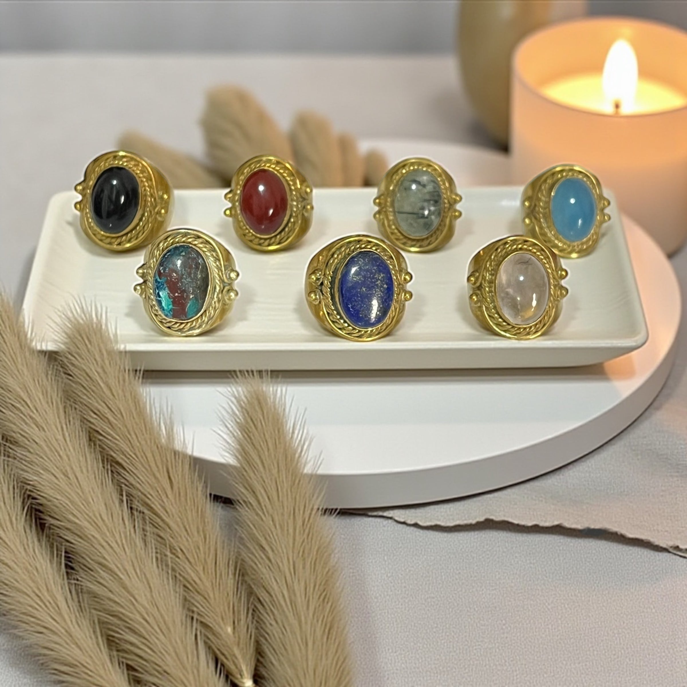 Chunky Brass Boho Ring with Gemstone
