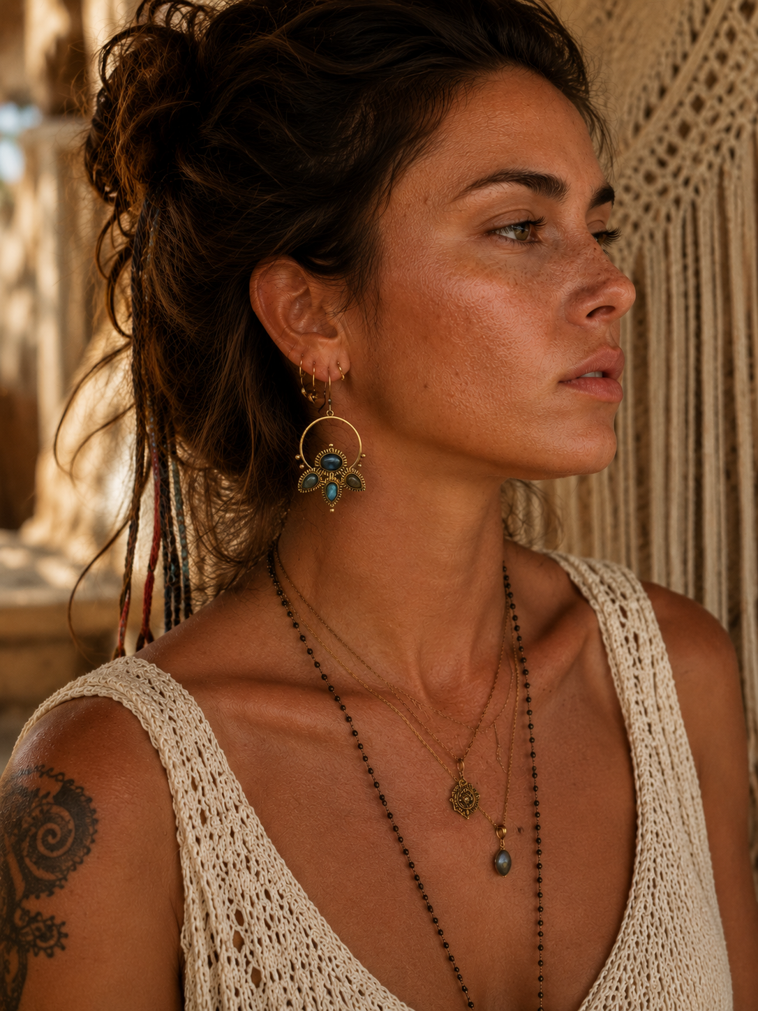 Boho Labradorite Brass Earrings