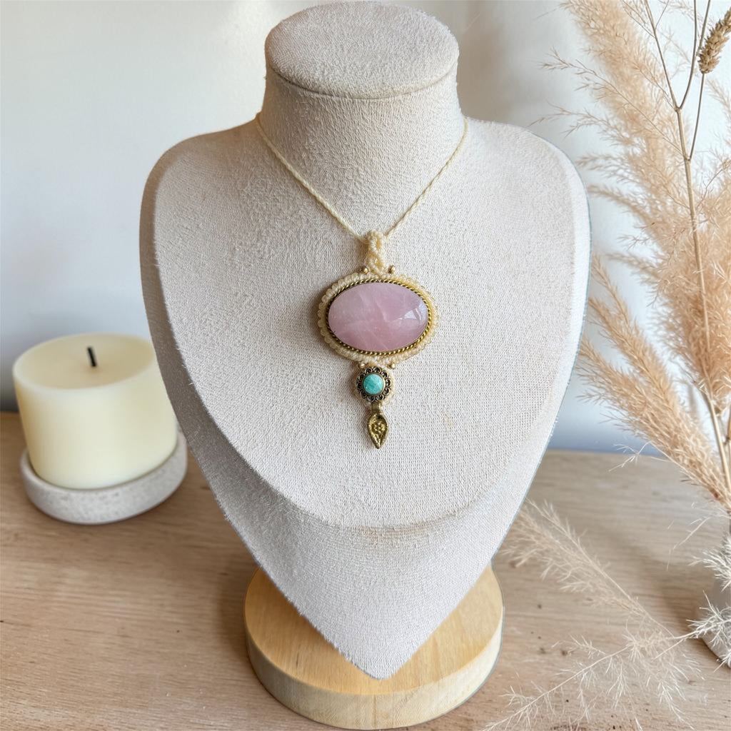 Rose Quartz & Amazonite Macramé Necklace