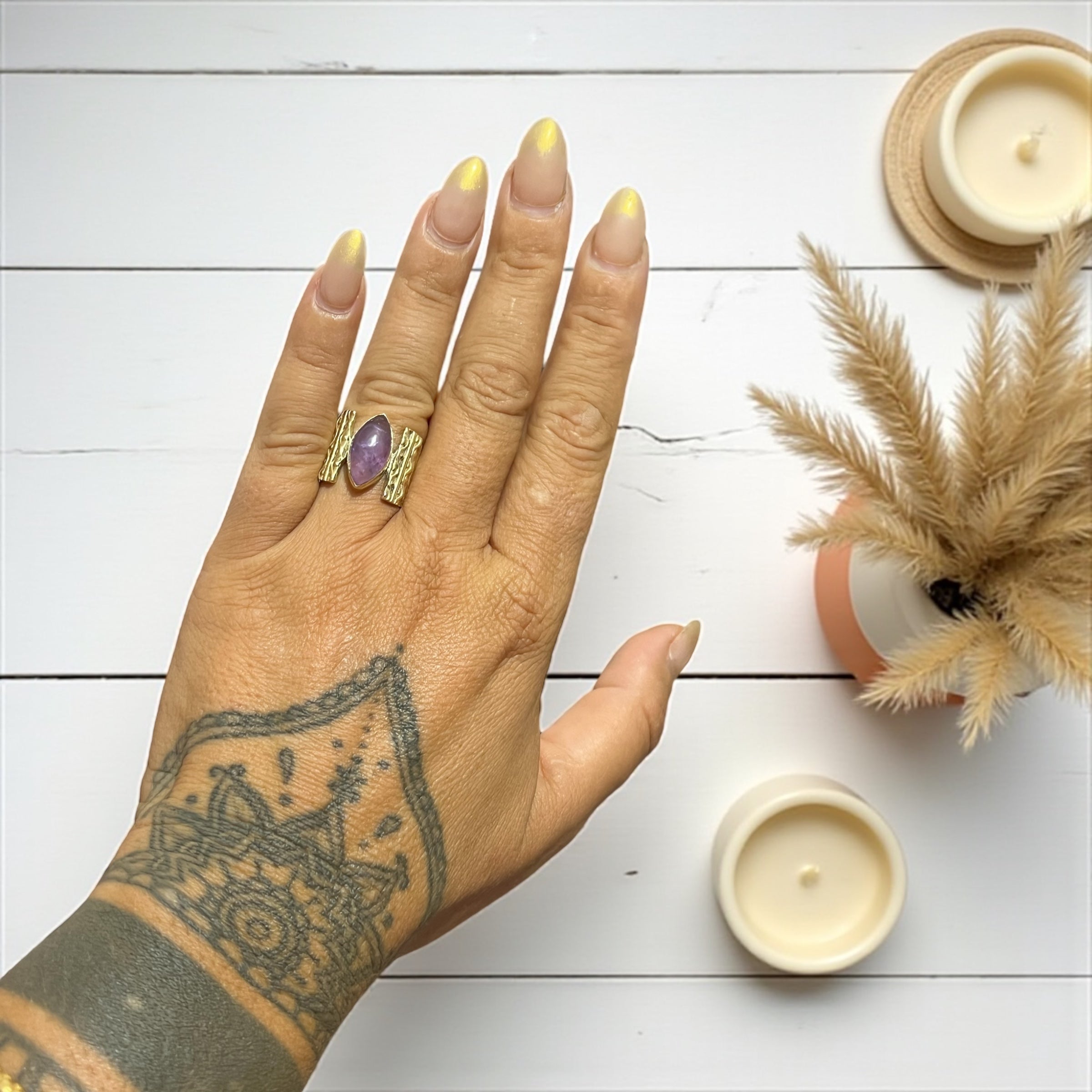 Boho Brass Ring with Natural Stone – Unique Spiritual Jewelry