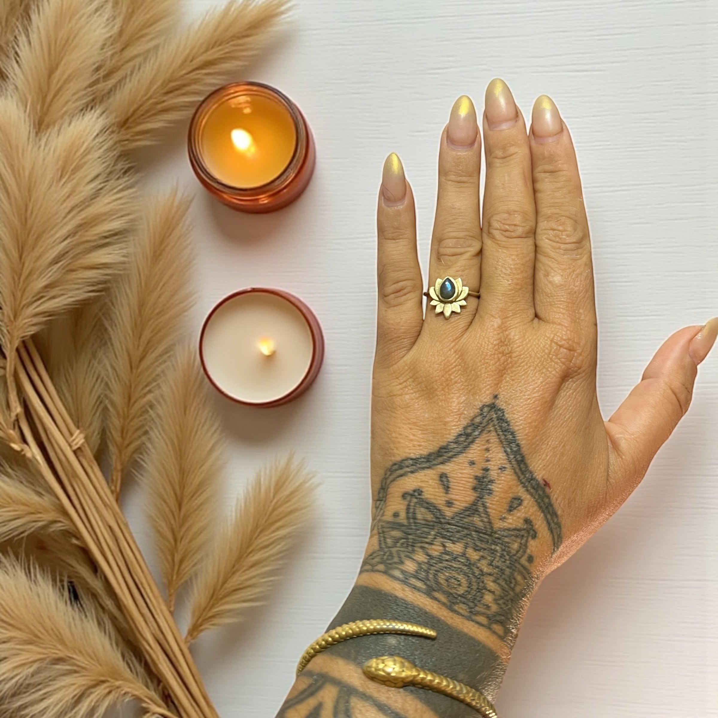 Lotus Ring with Natural Stone