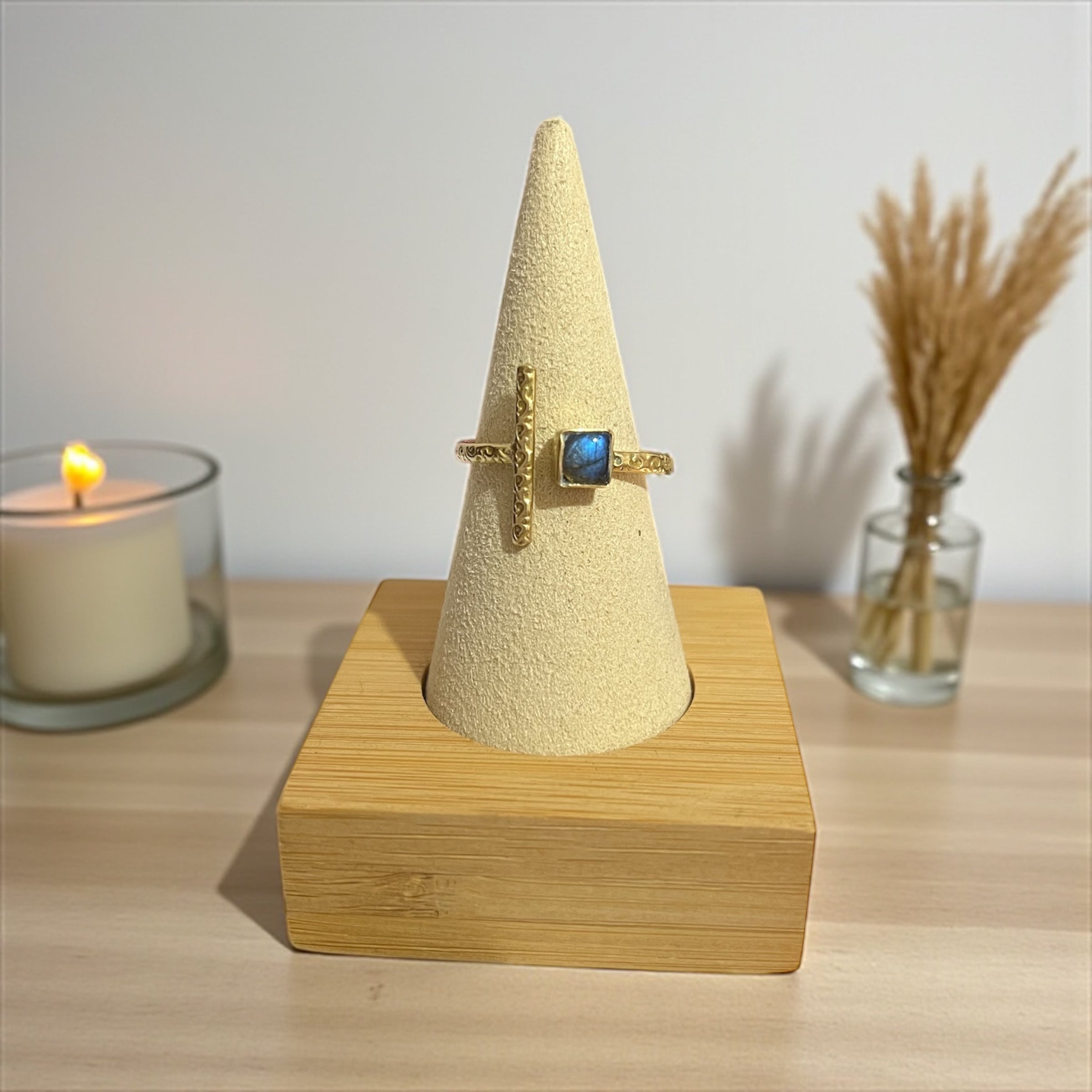 Elegant Labradorite Ring – Adjustable Brass from India