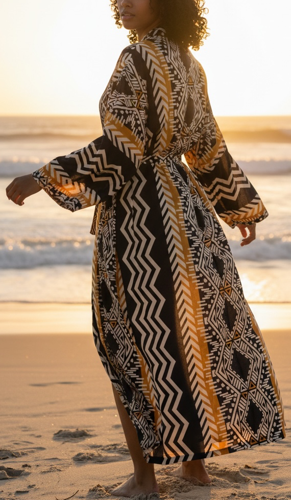 Midnight Dunes Block Print Kimono