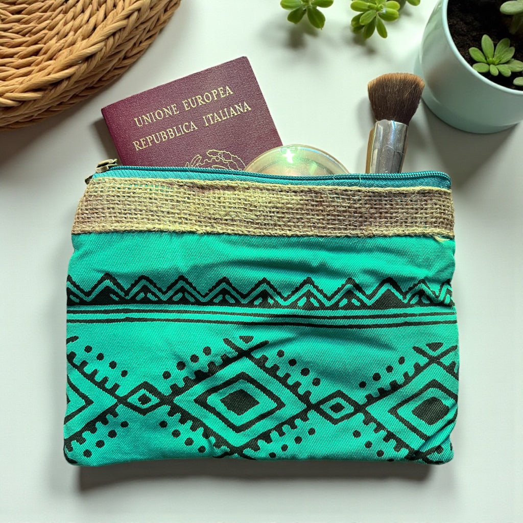 Boho Pouch – Hand-Stamped Indian Design (Padded & Durable)