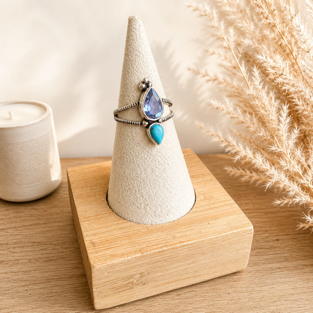 Blue Topaz & Turquoise Ring – Sterling Silver 925