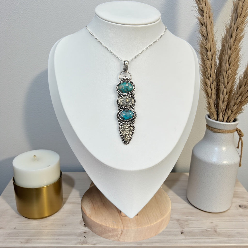 Turquoise & Pyrite • One of a Kind • 925 Silver Pendant