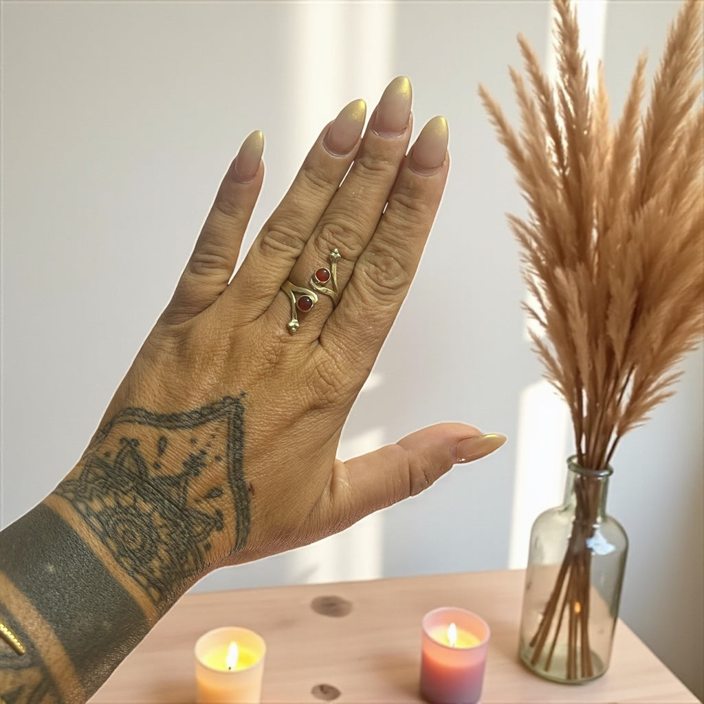 Elegant Carnelian Ring – Adjustable Brass from India