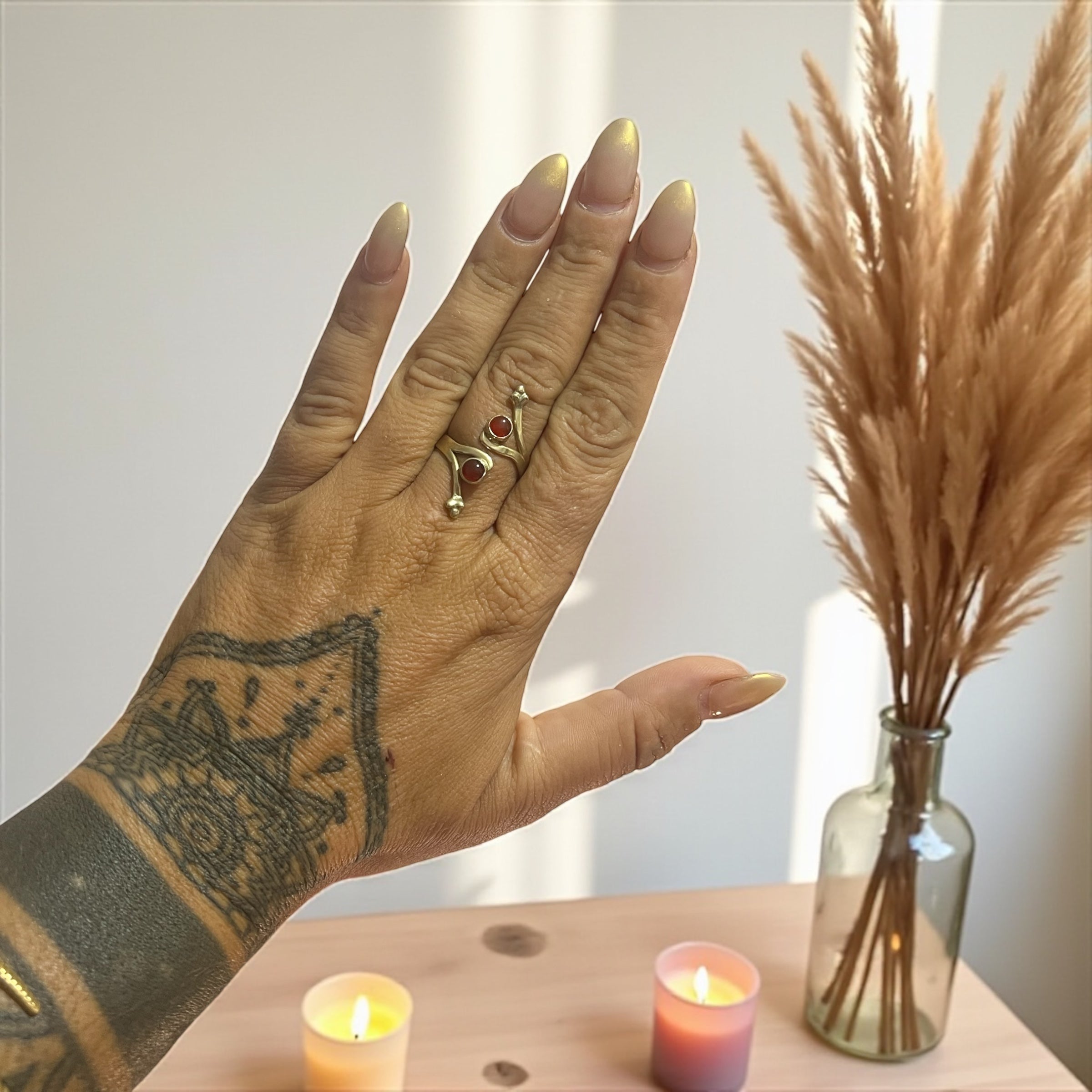 Elegant Carnelian Ring – Adjustable Brass from India