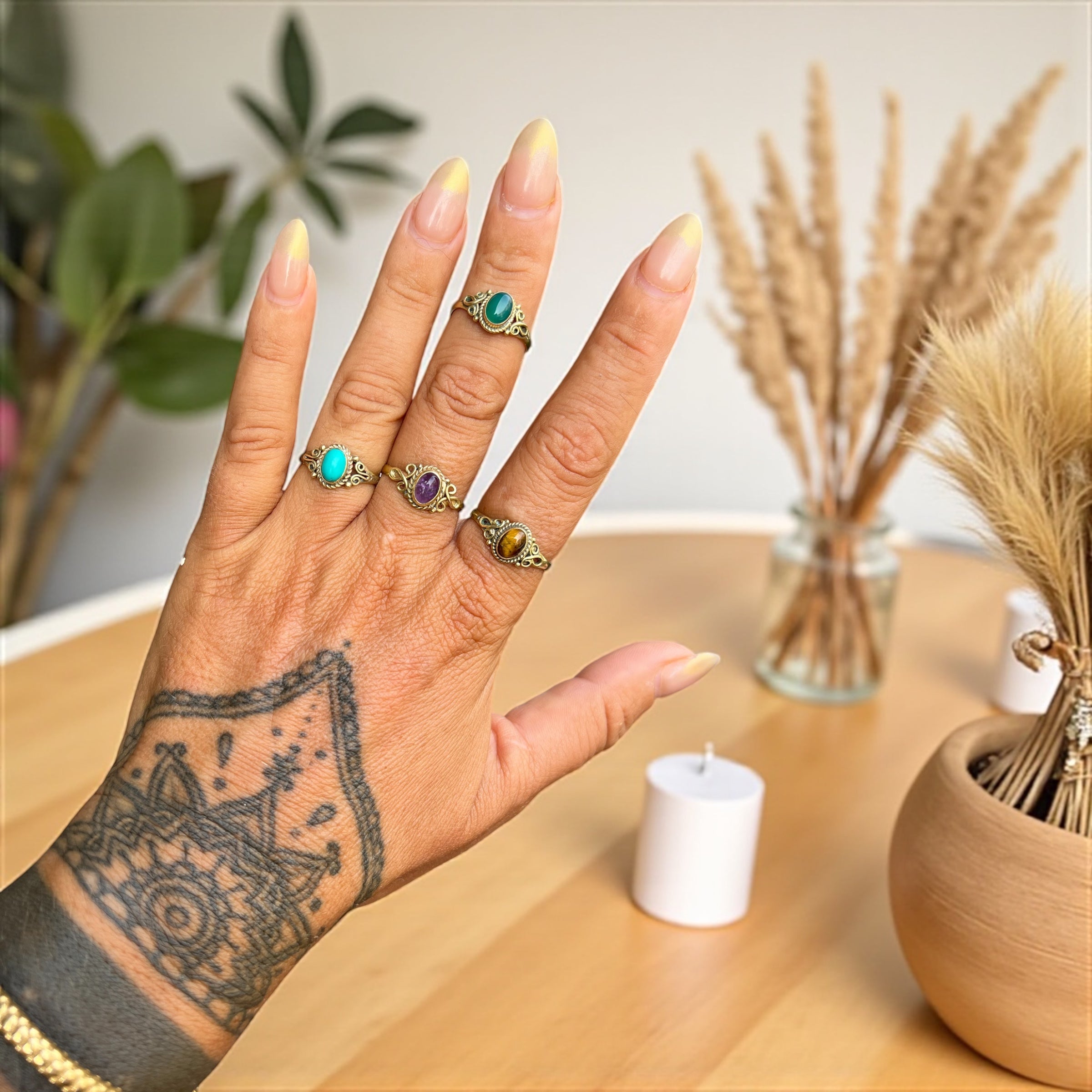 Boho Brass Ring – Available in Multiple Gemstones