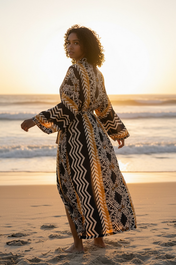 Midnight Dunes Block Print Kimono