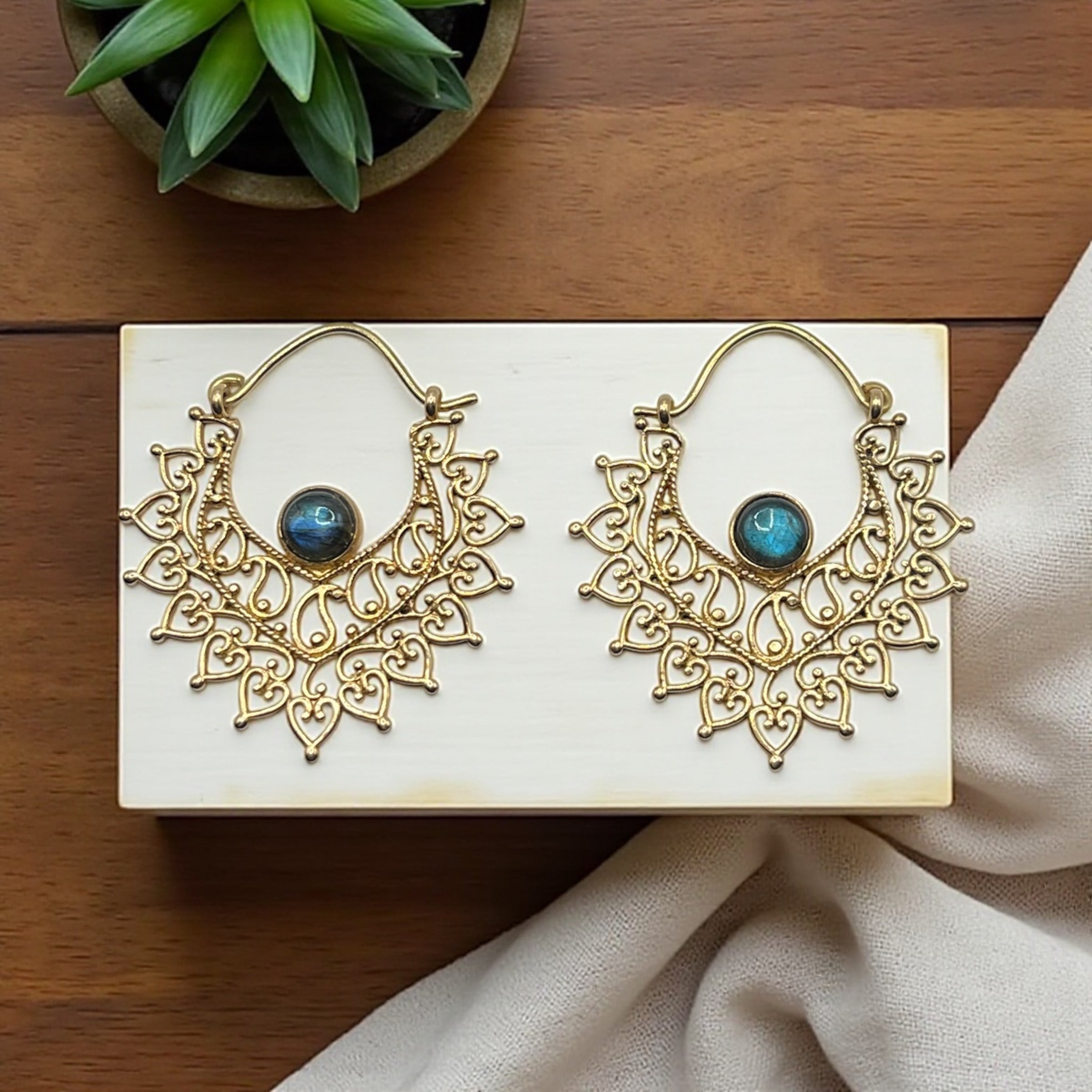 Boho Brass Earrings with Labradorite – Spiritual Energy Jewelry