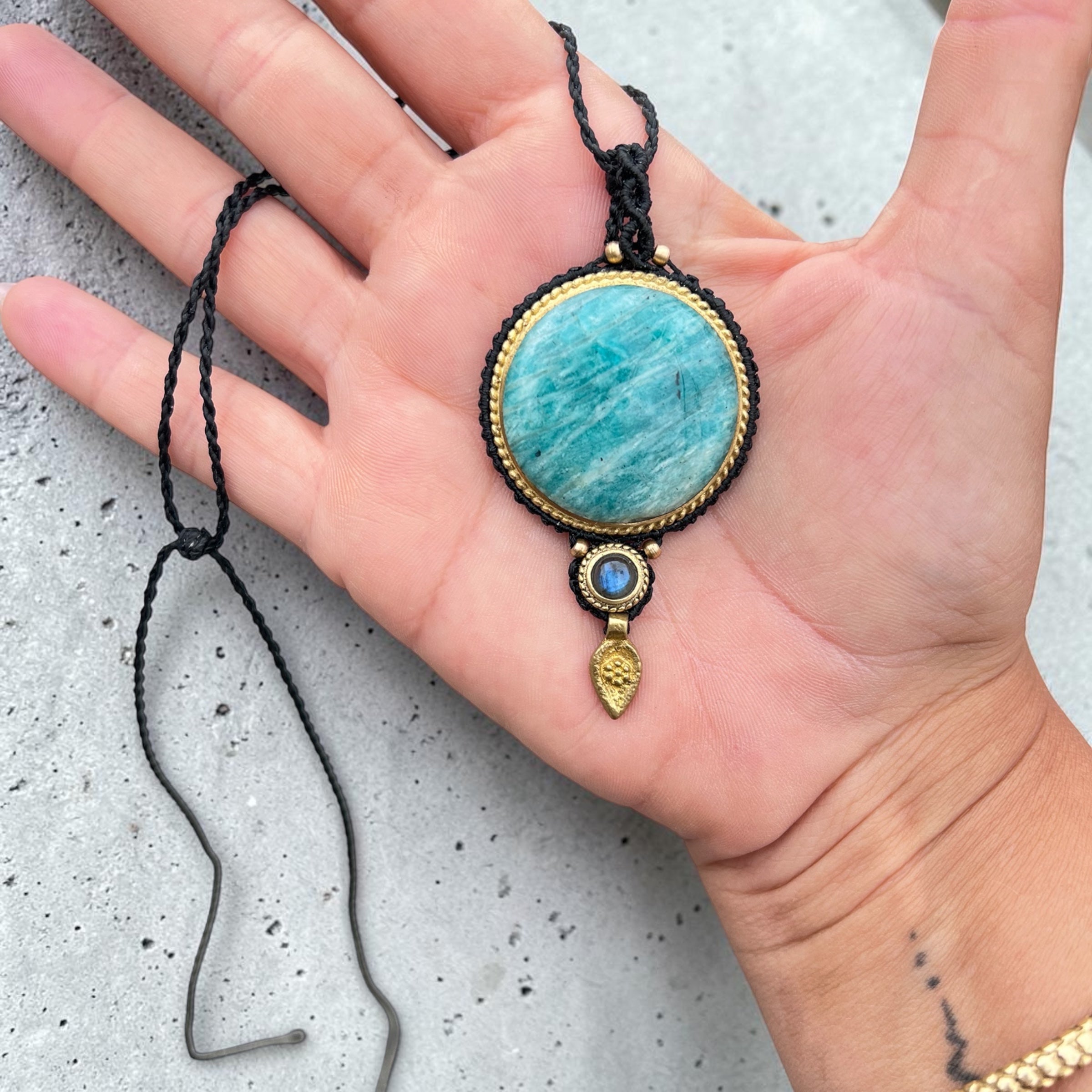 Amazonite and Labradorite Macrame pendant