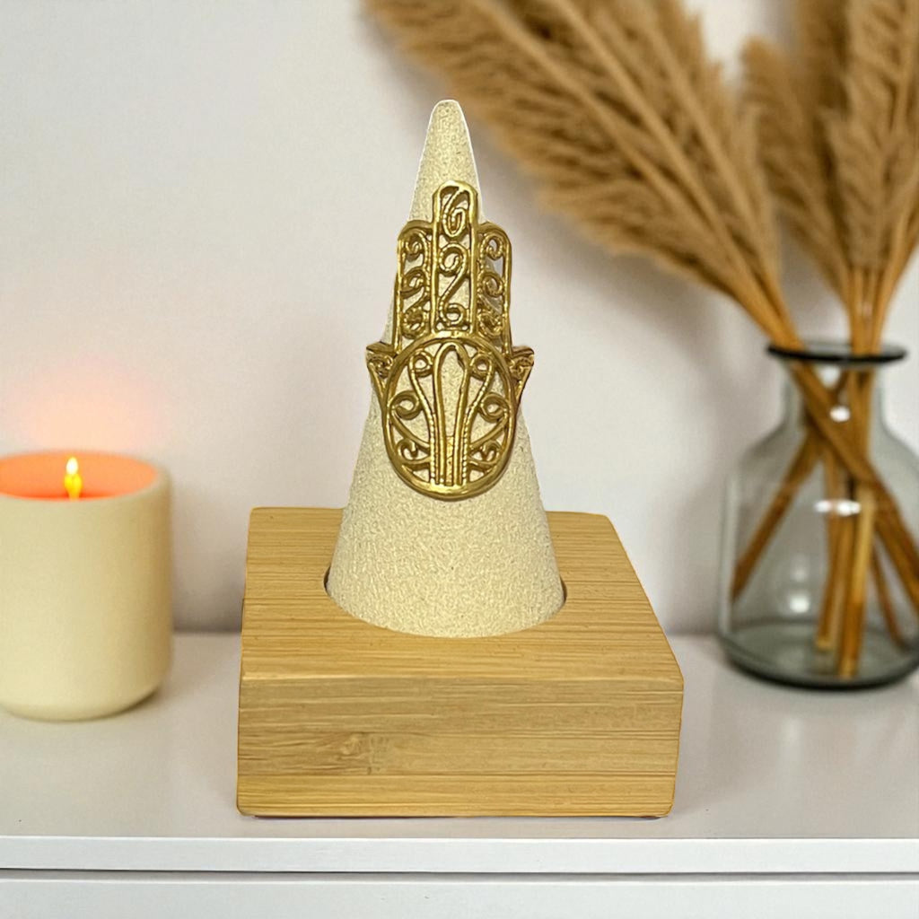 Brass Adjustable Hamsa Ring – Hand of Fatima Protection Jewelry
