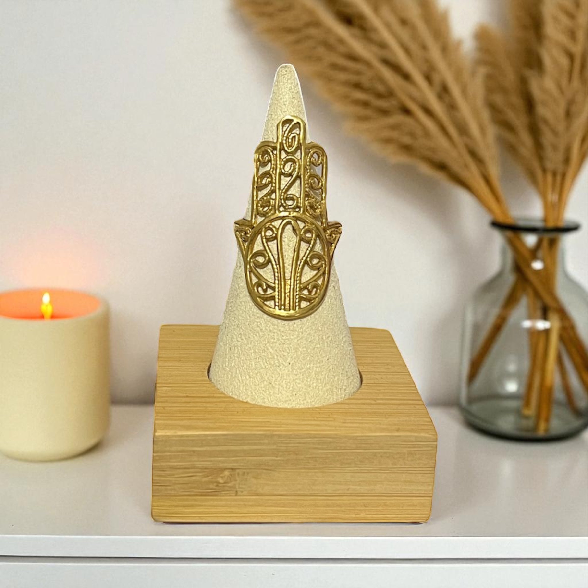 Brass Adjustable Hamsa Ring – Hand of Fatima Protection Jewelry
