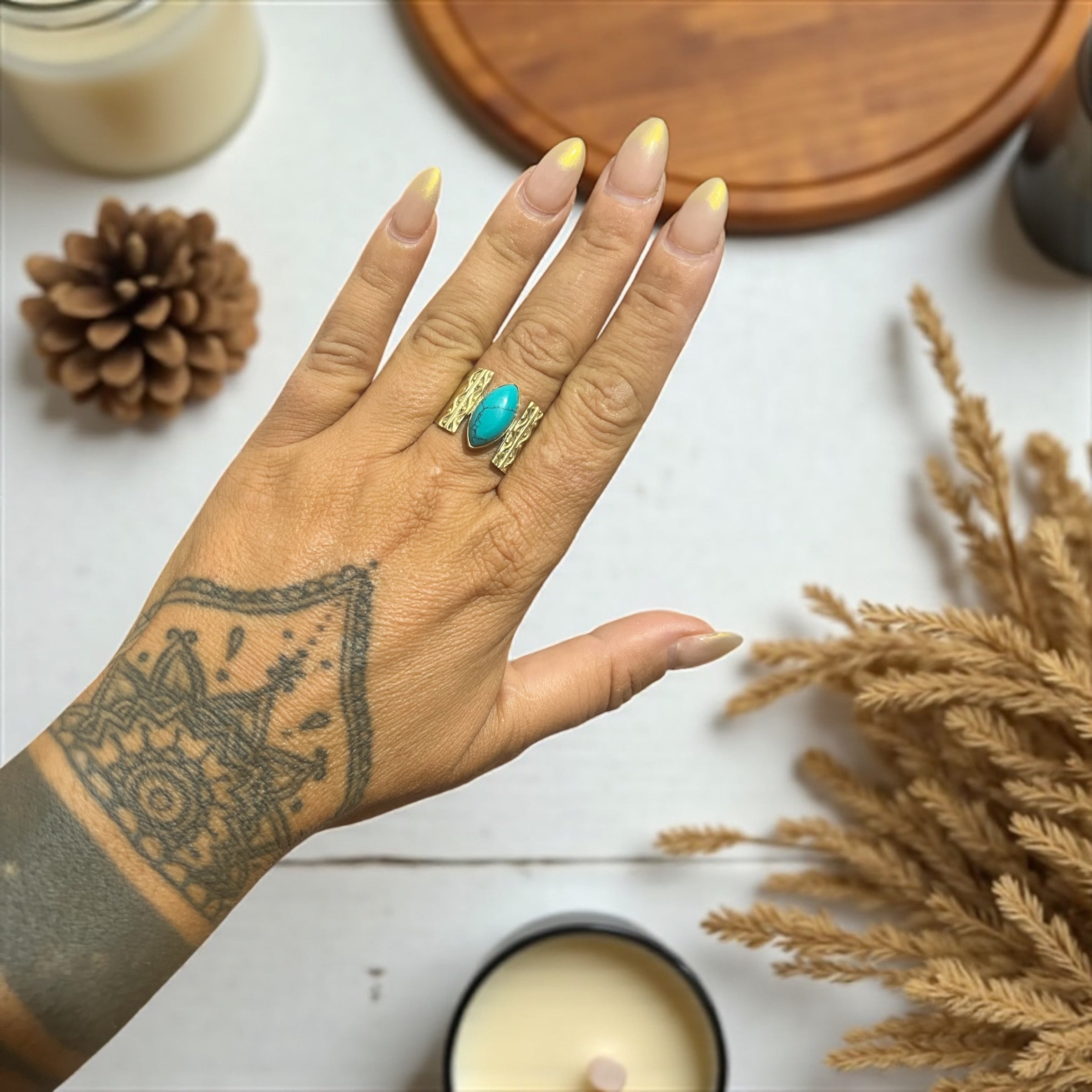 Boho Brass Ring with Natural Stone – Unique Spiritual Jewelry
