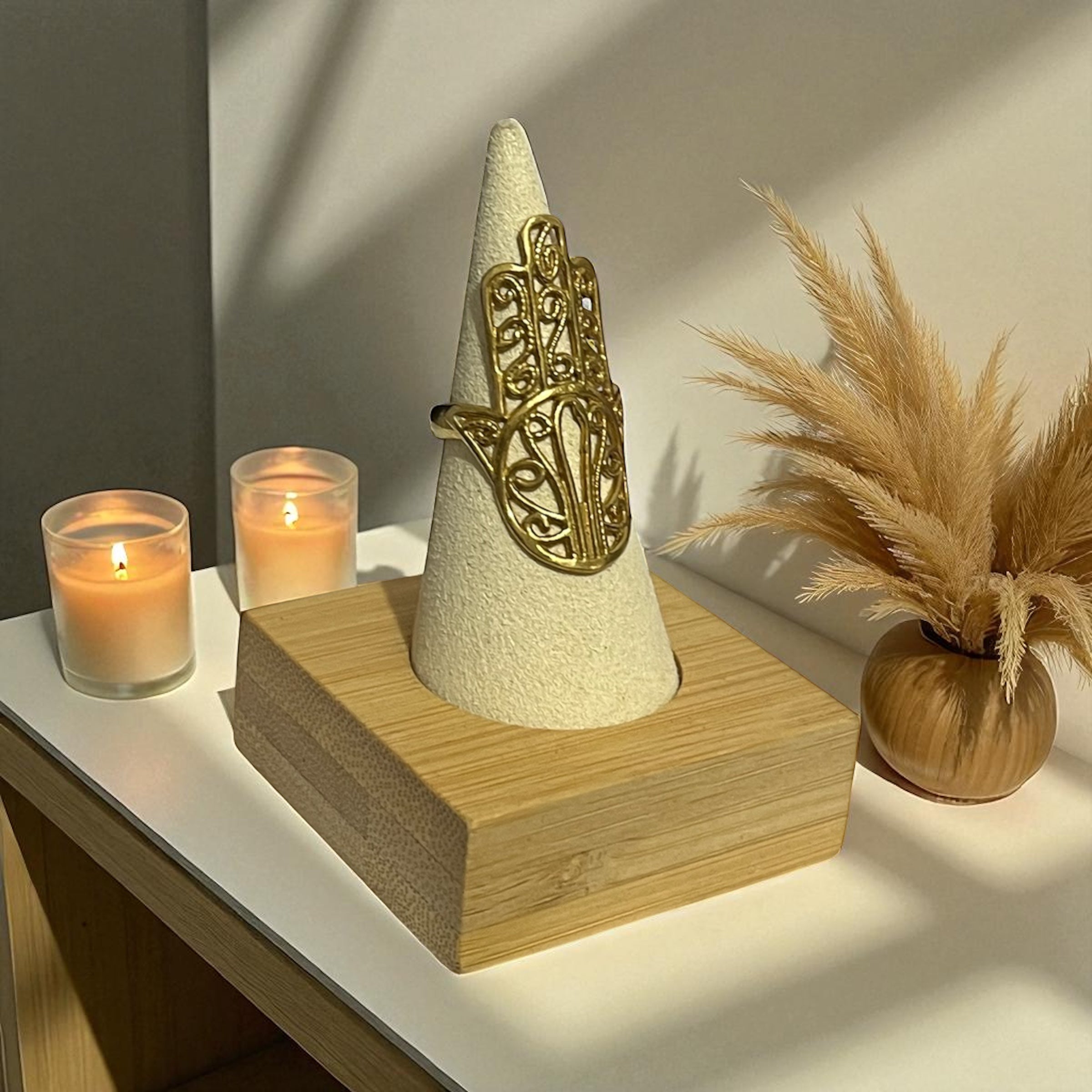 Brass Adjustable Hamsa Ring – Hand of Fatima Protection Jewelry