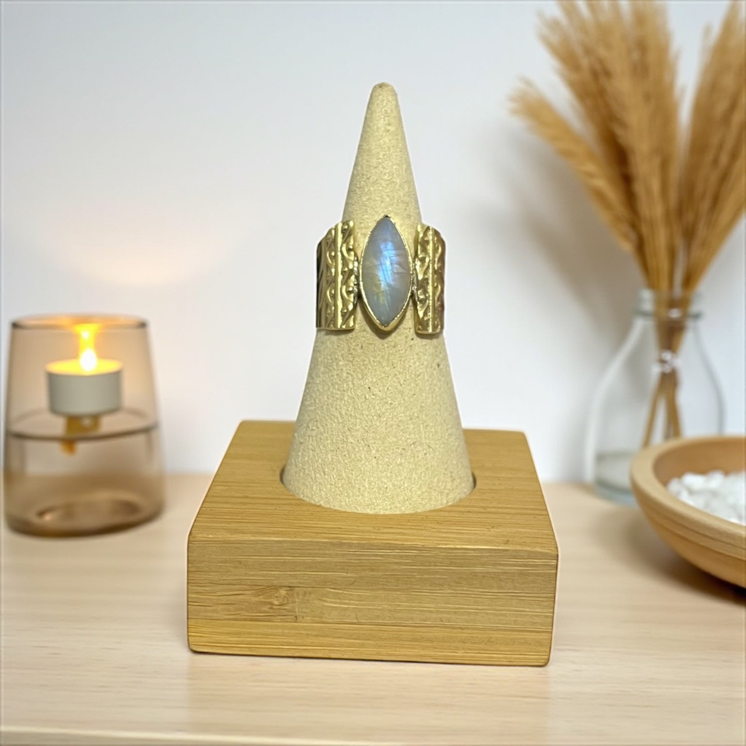 Boho Brass Ring with Natural Stone – Unique Spiritual Jewelry