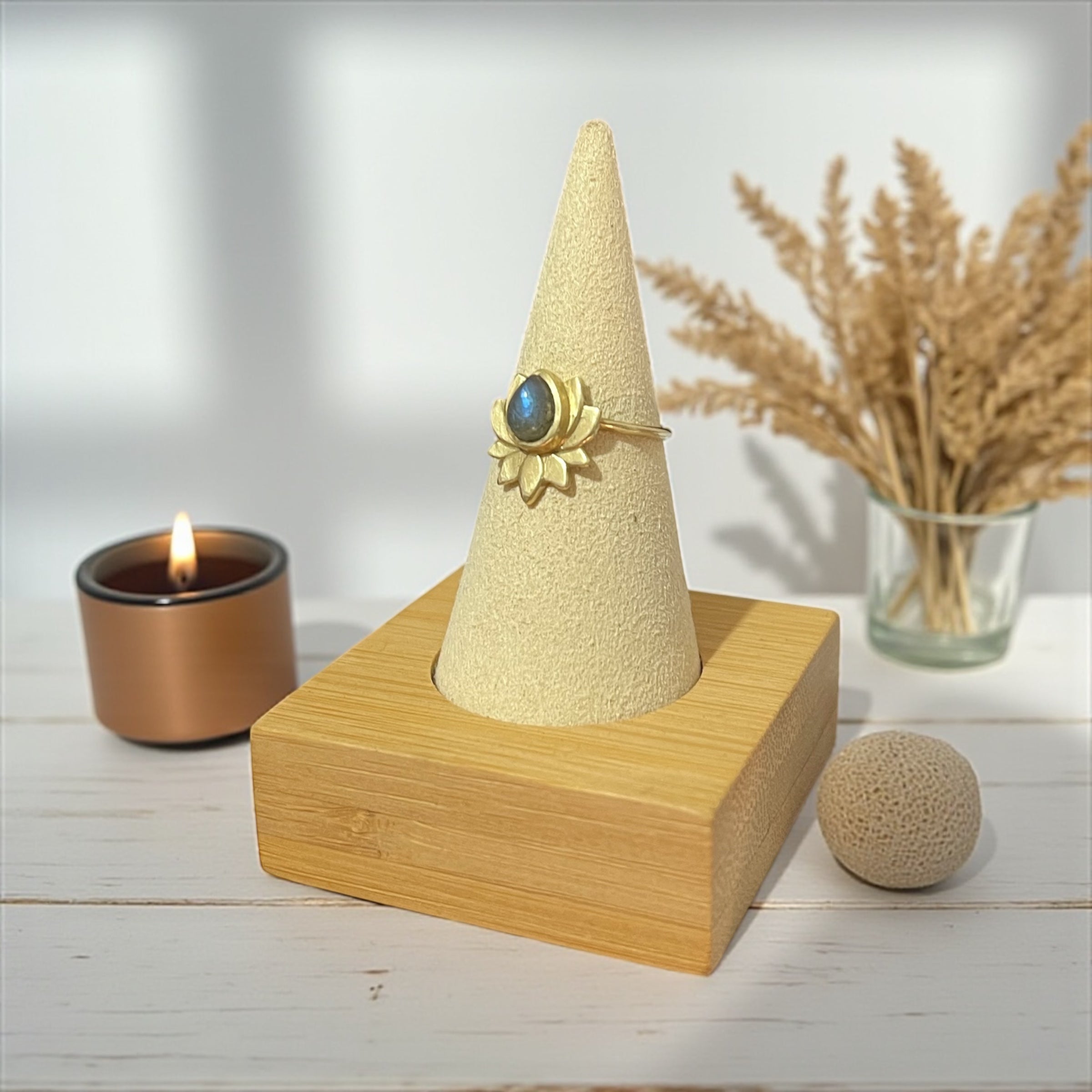 Lotus Ring with Natural Stone
