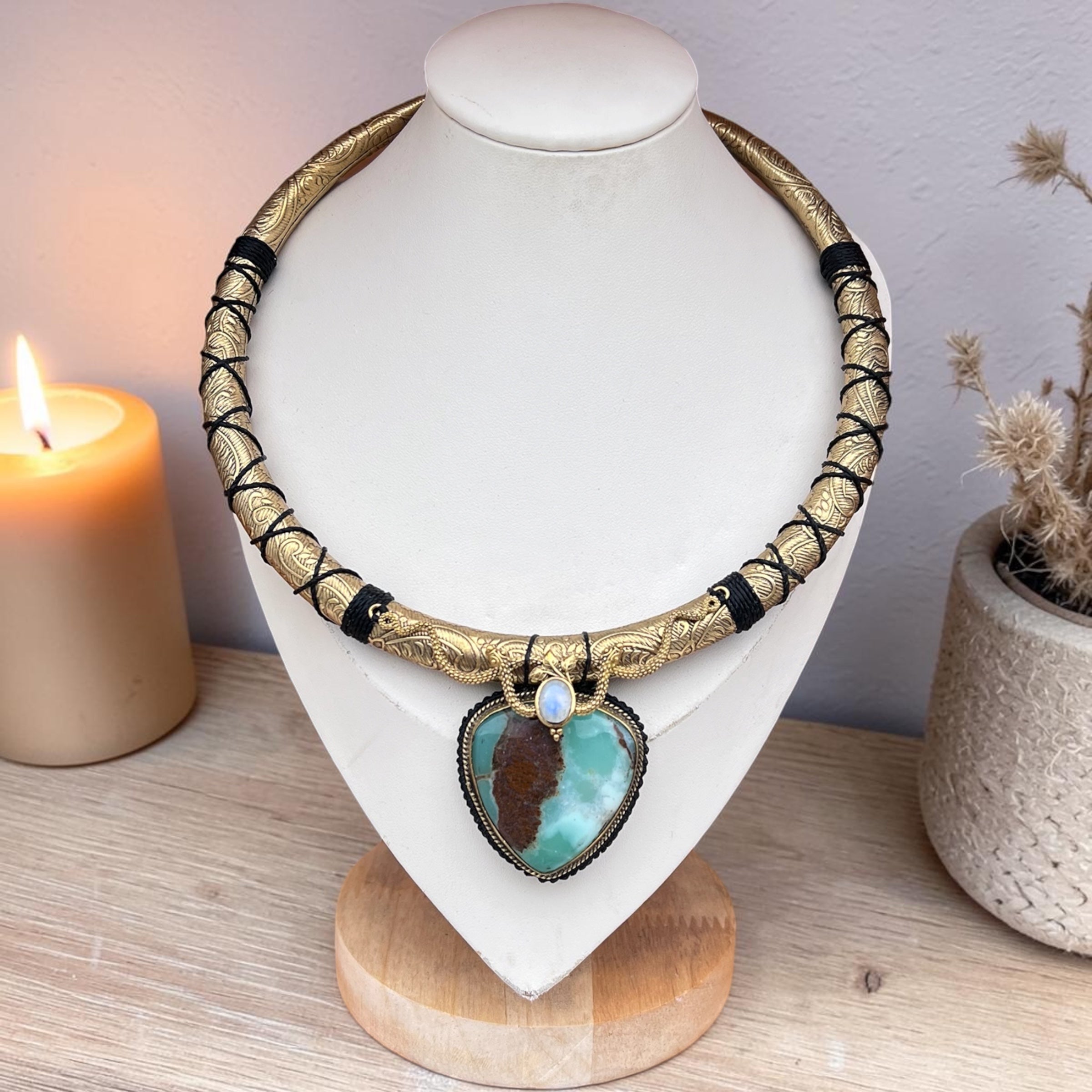 Guardian snake  Chrysoprase and Moonstone