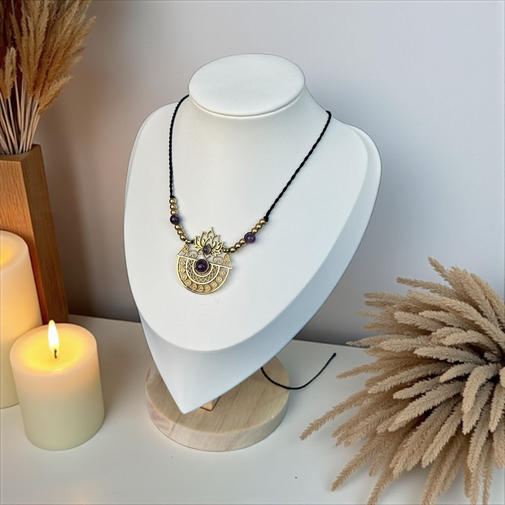 Lotus Flower Necklace with Amethyst