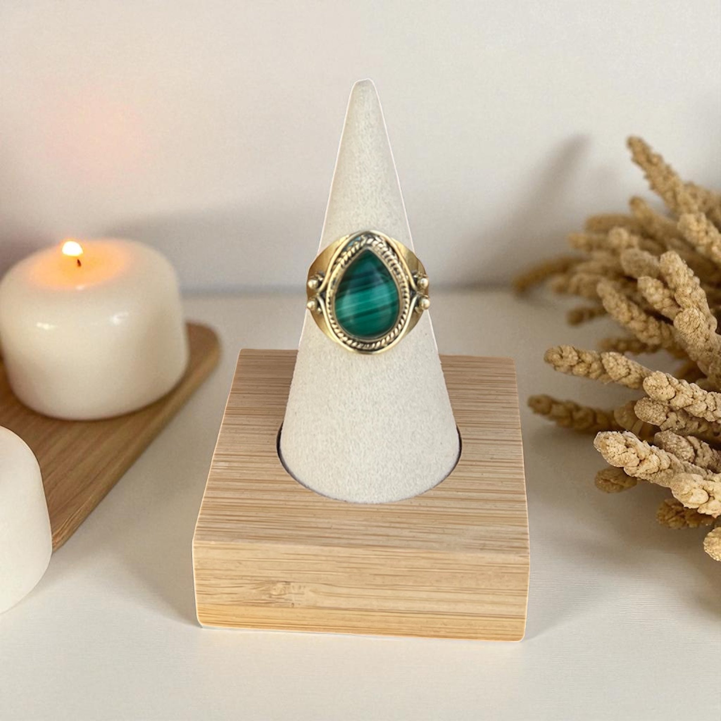 Malachite Brass Ring – Stone of Transformation & Protection
