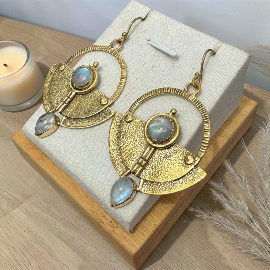 Tribal Rainbow Moonstone Earrings
