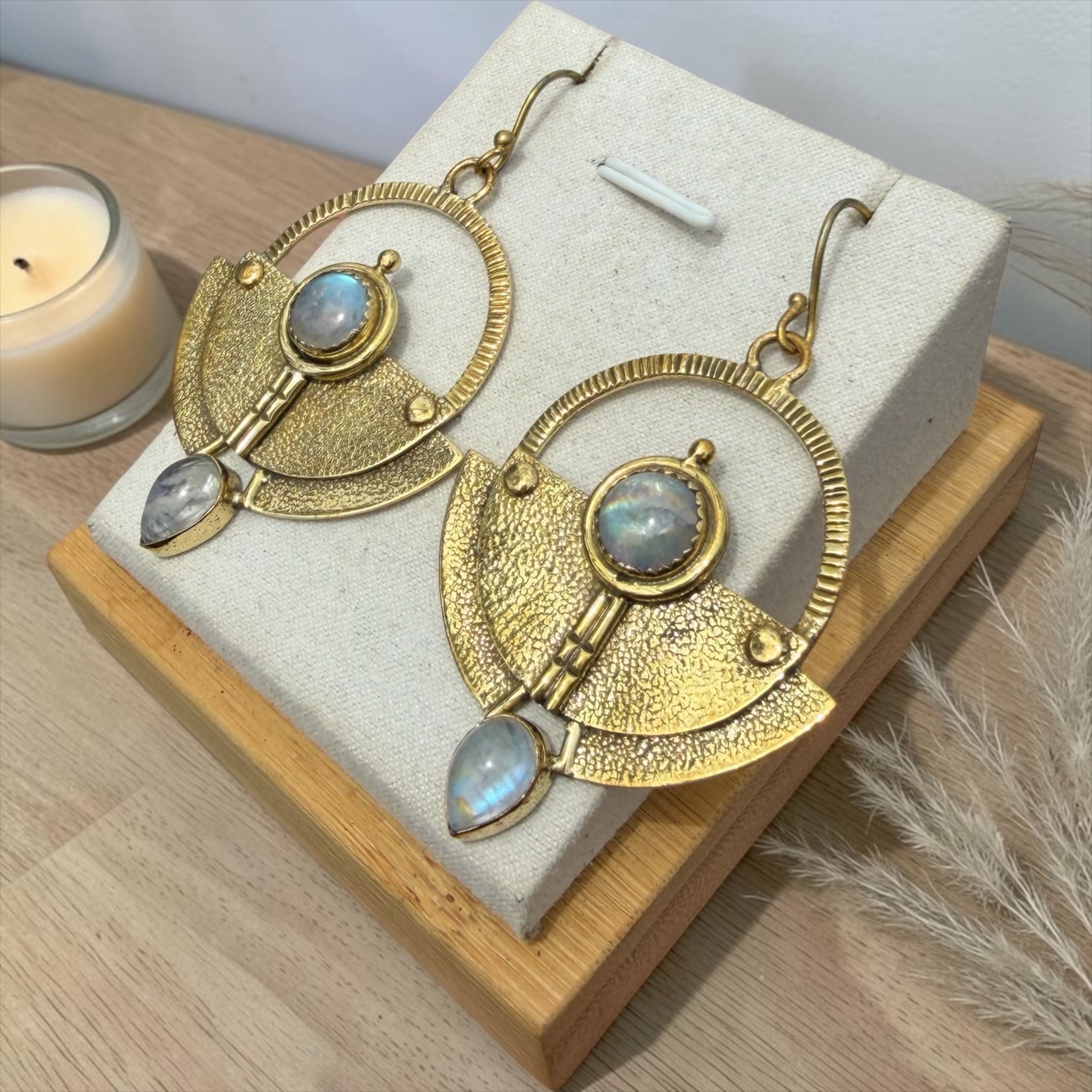 Tribal Rainbow Moonstone Earrings