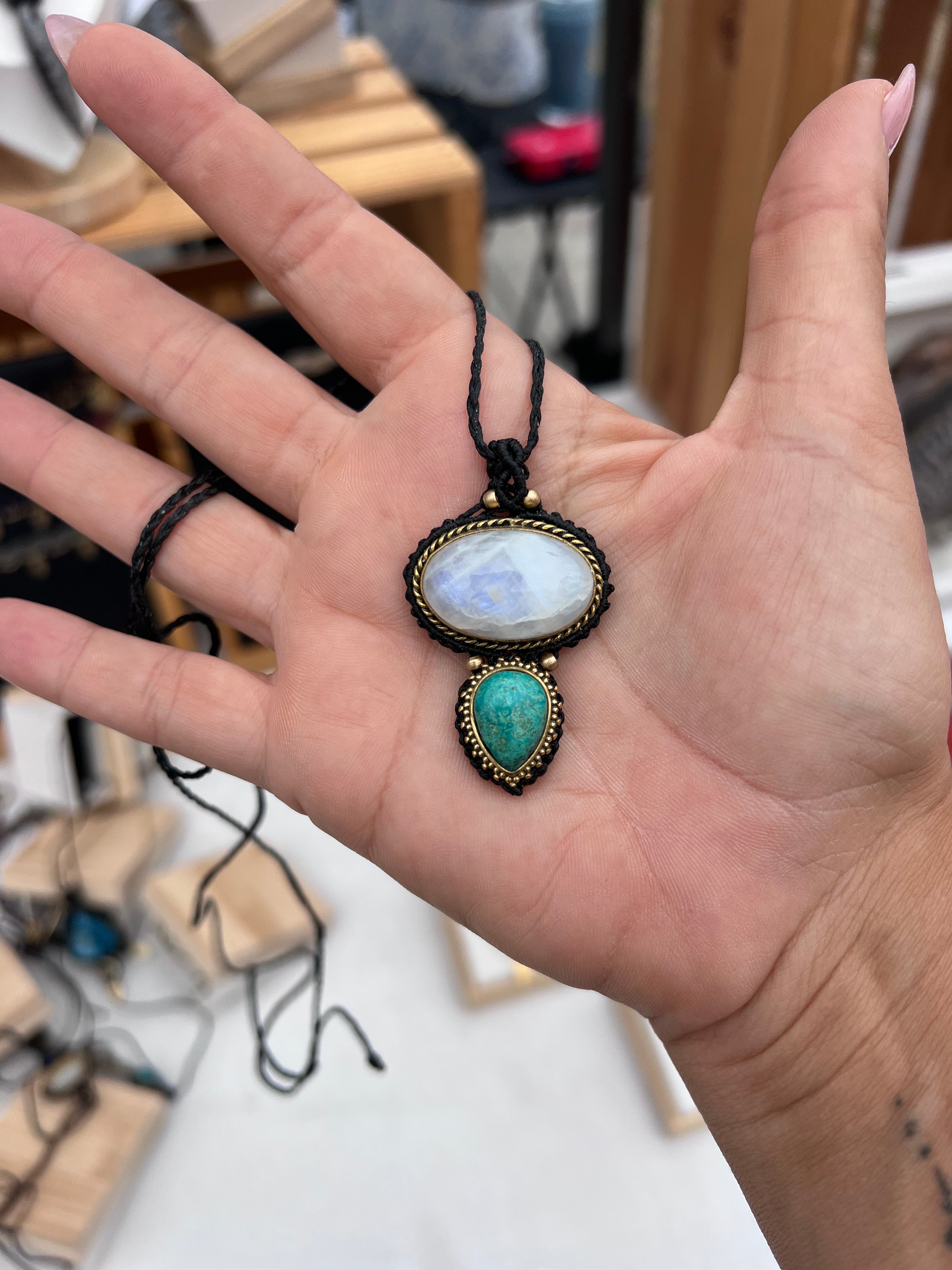 Moonstone & Chrysocolla Macramé Necklace