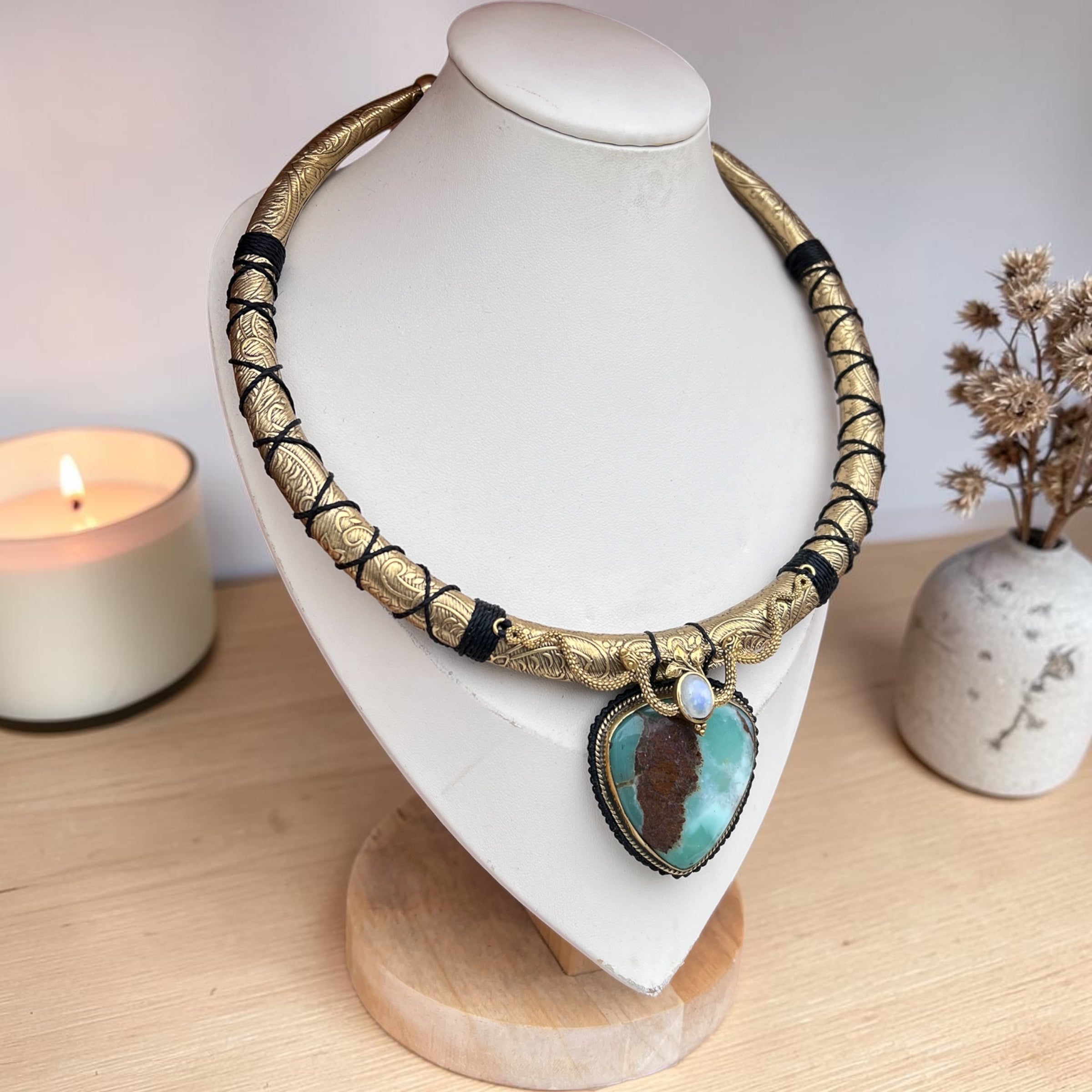 Guardian snake  Chrysoprase and Moonstone