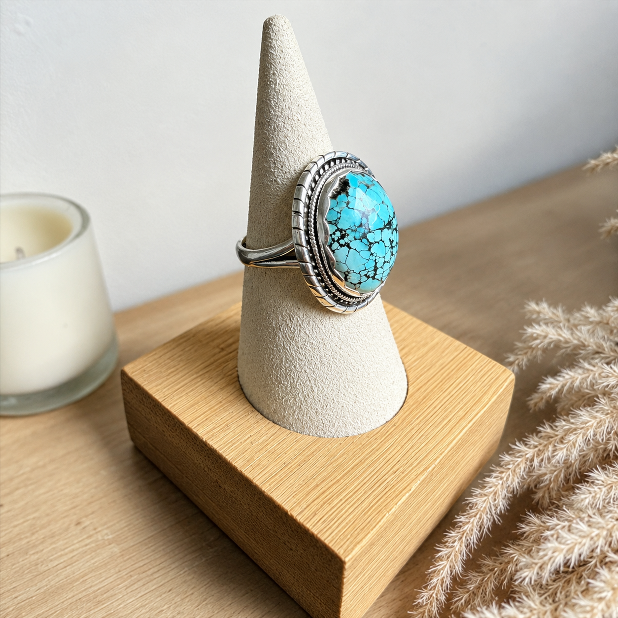 Natural Turquoise Statement Ring in Sterling Silver 925 | Handmade Boho Gemstone Ring