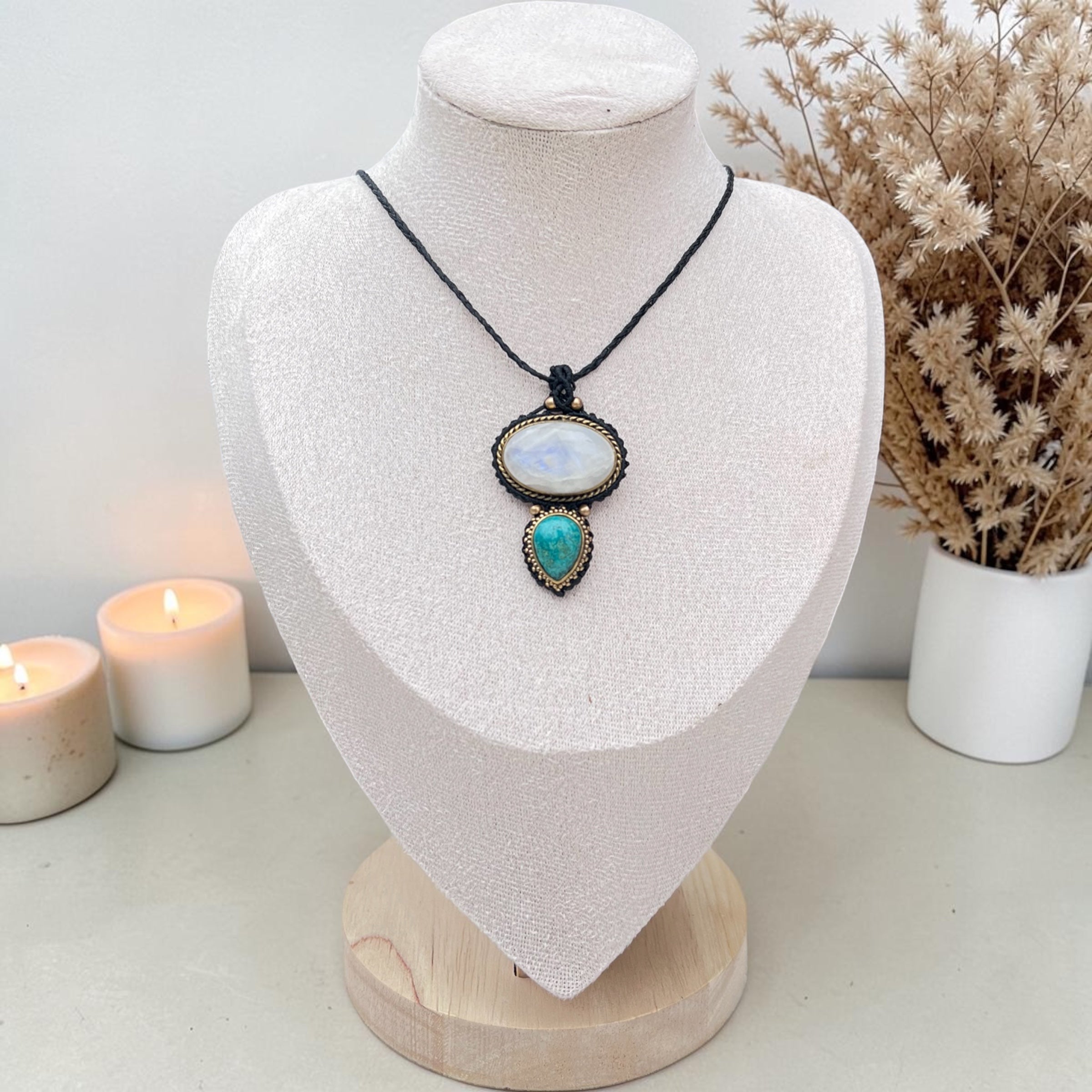Moonstone & Chrysocolla Macramé Necklace