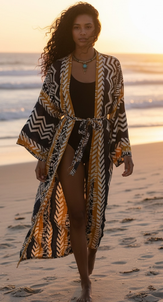 Midnight Dunes Block Print Kimono