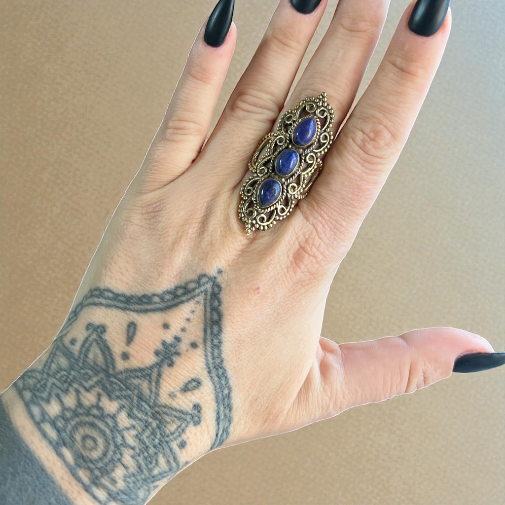 Triple Lapis Lazuli Ring – Brass