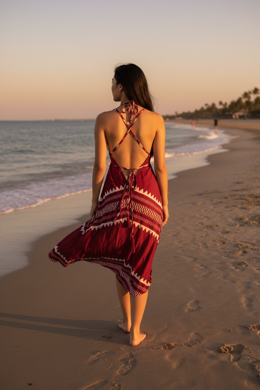 Sunset Nomad dress - block print