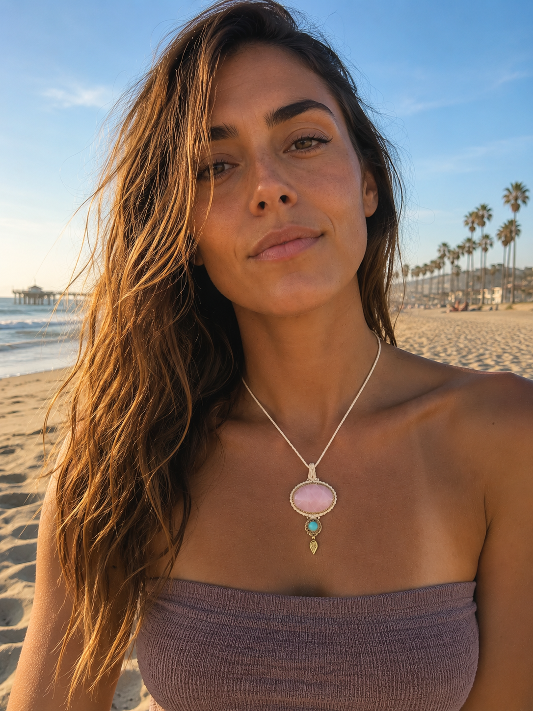 Rose Quartz & Amazonite Macramé Necklace