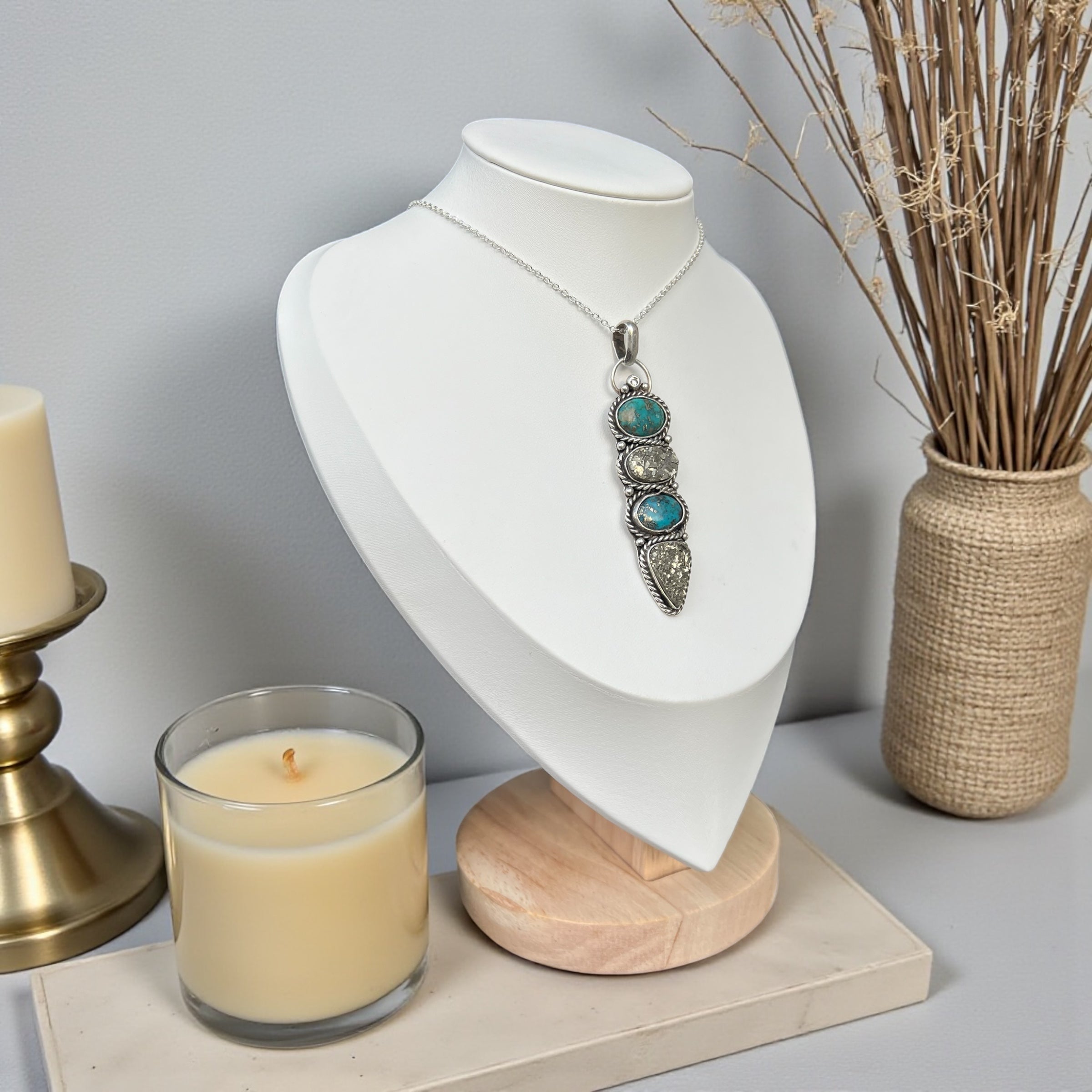 Turquoise & Pyrite • One of a Kind • 925 Silver Pendant