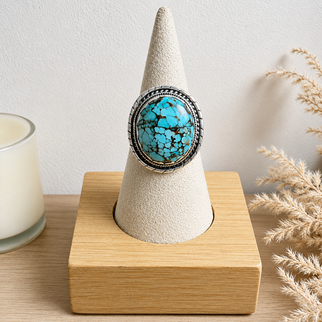 Natural Turquoise Statement Ring in Sterling Silver 925 | Handmade Boho Gemstone Ring