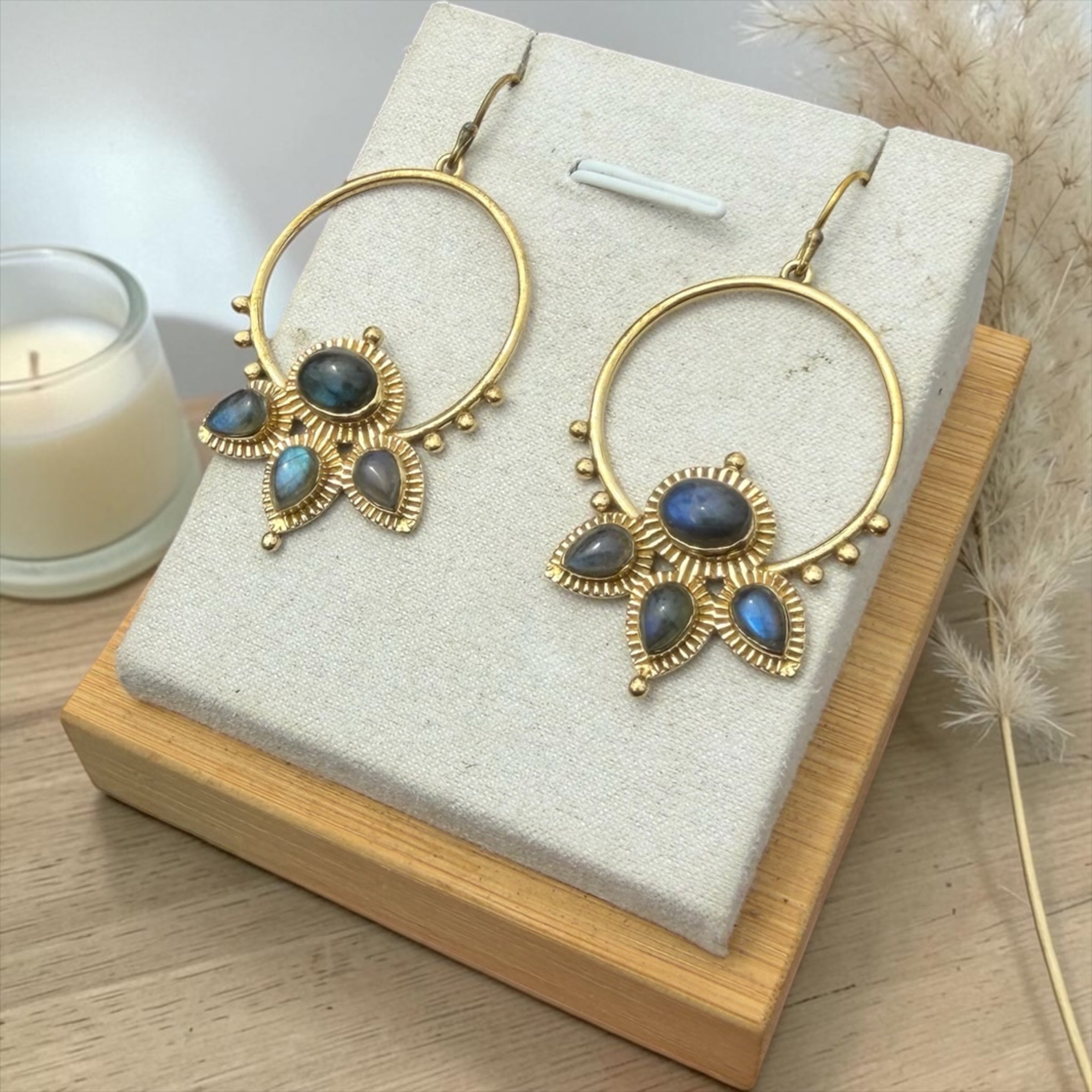 Boho Labradorite Brass Earrings