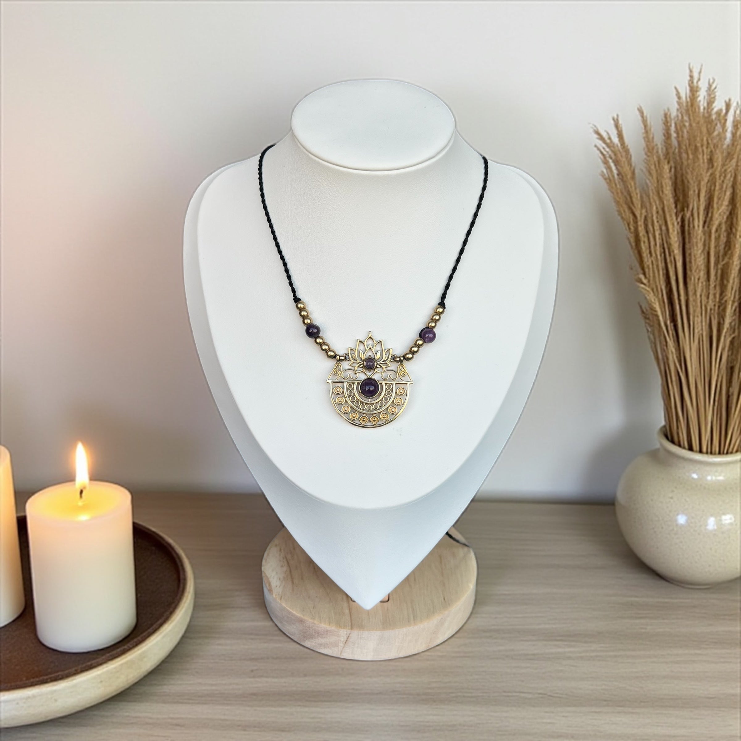 Lotus Flower Necklace with Amethyst