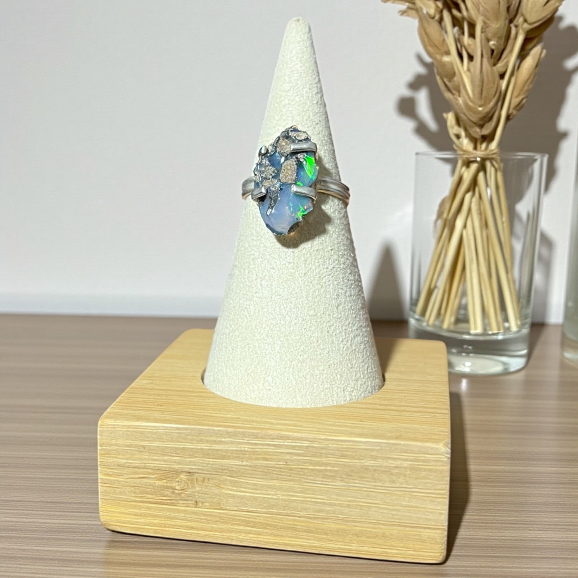 Raw Australian Opal Silver Ring – Size 7