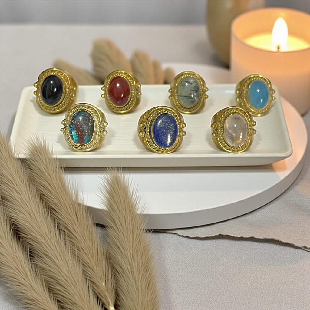 Chunky Brass Boho Ring with Gemstone