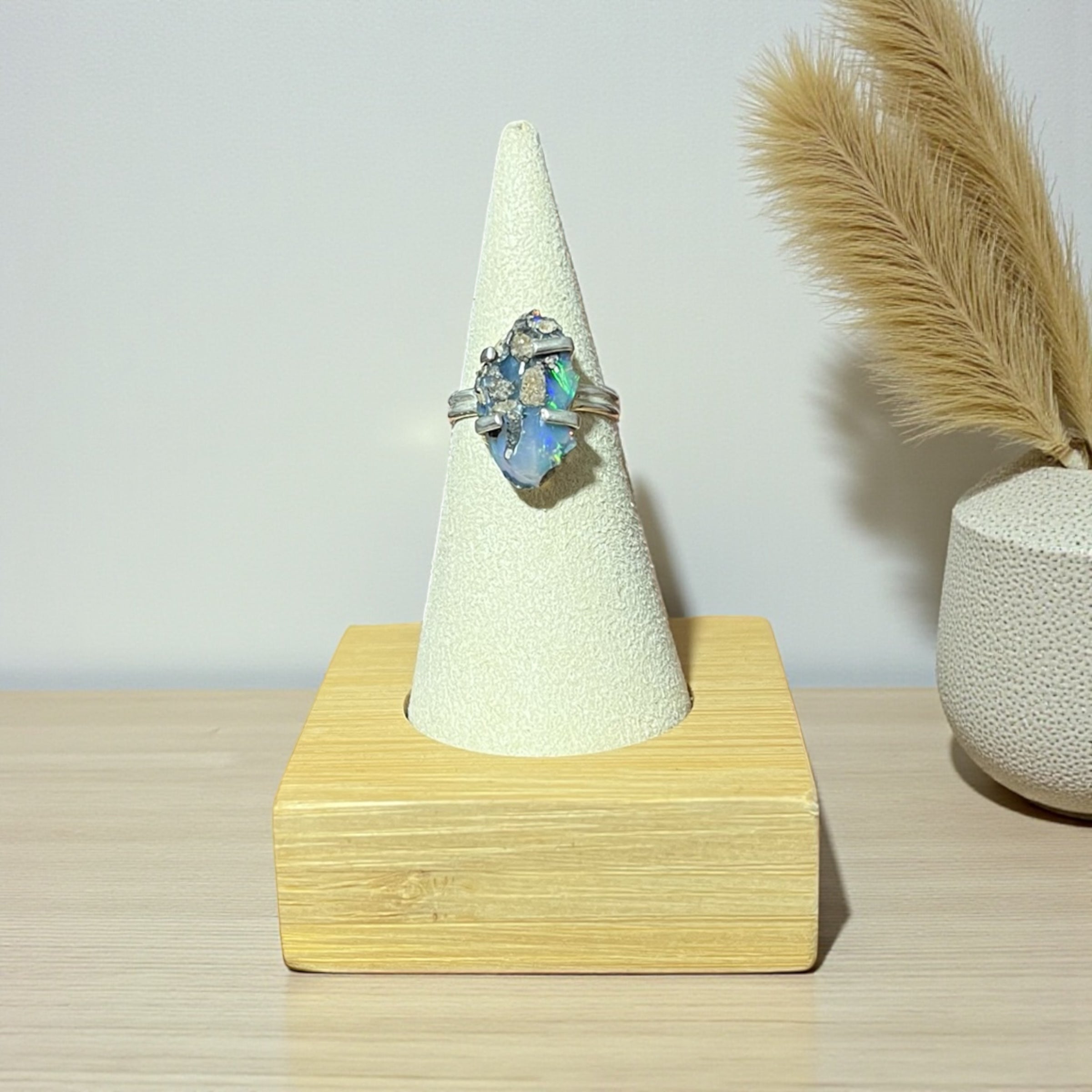 Raw Australian Opal Silver Ring – Size 7
