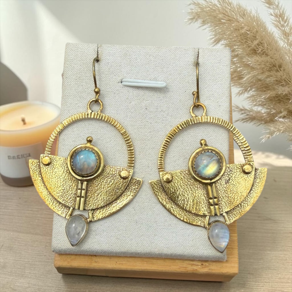 Tribal Rainbow Moonstone Earrings