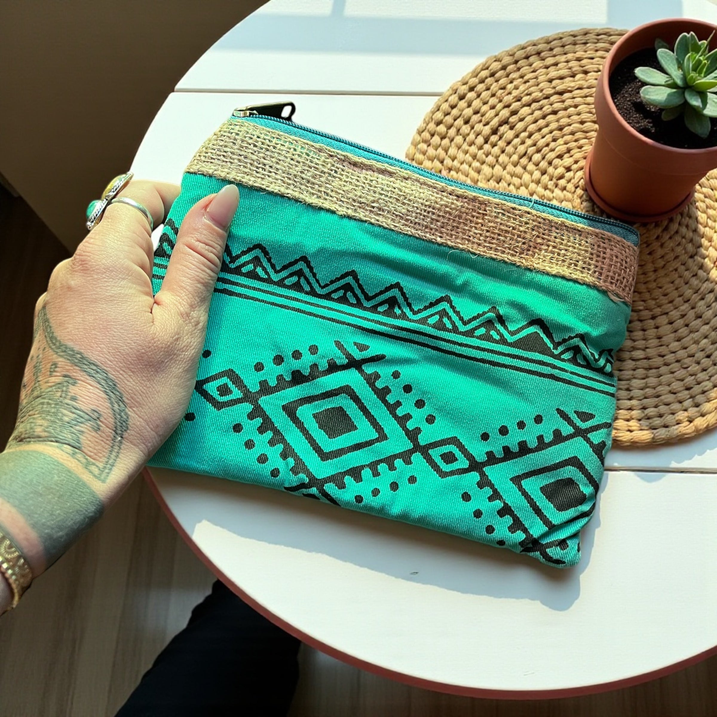 Boho Pouch – Hand-Stamped Indian Design (Padded & Durable)