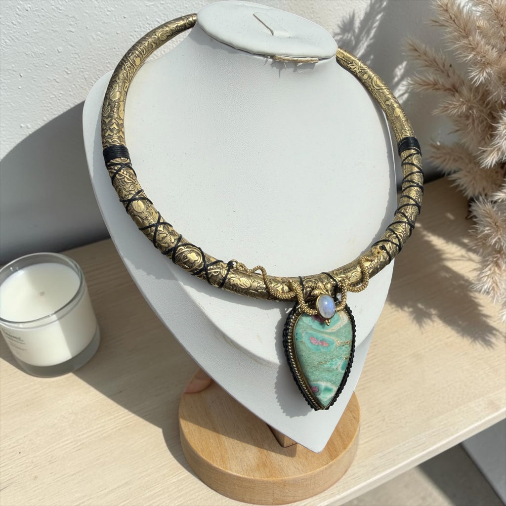 Serpent of Awakening | Ruby in Fuchsite & Moonstone Sacred Choker