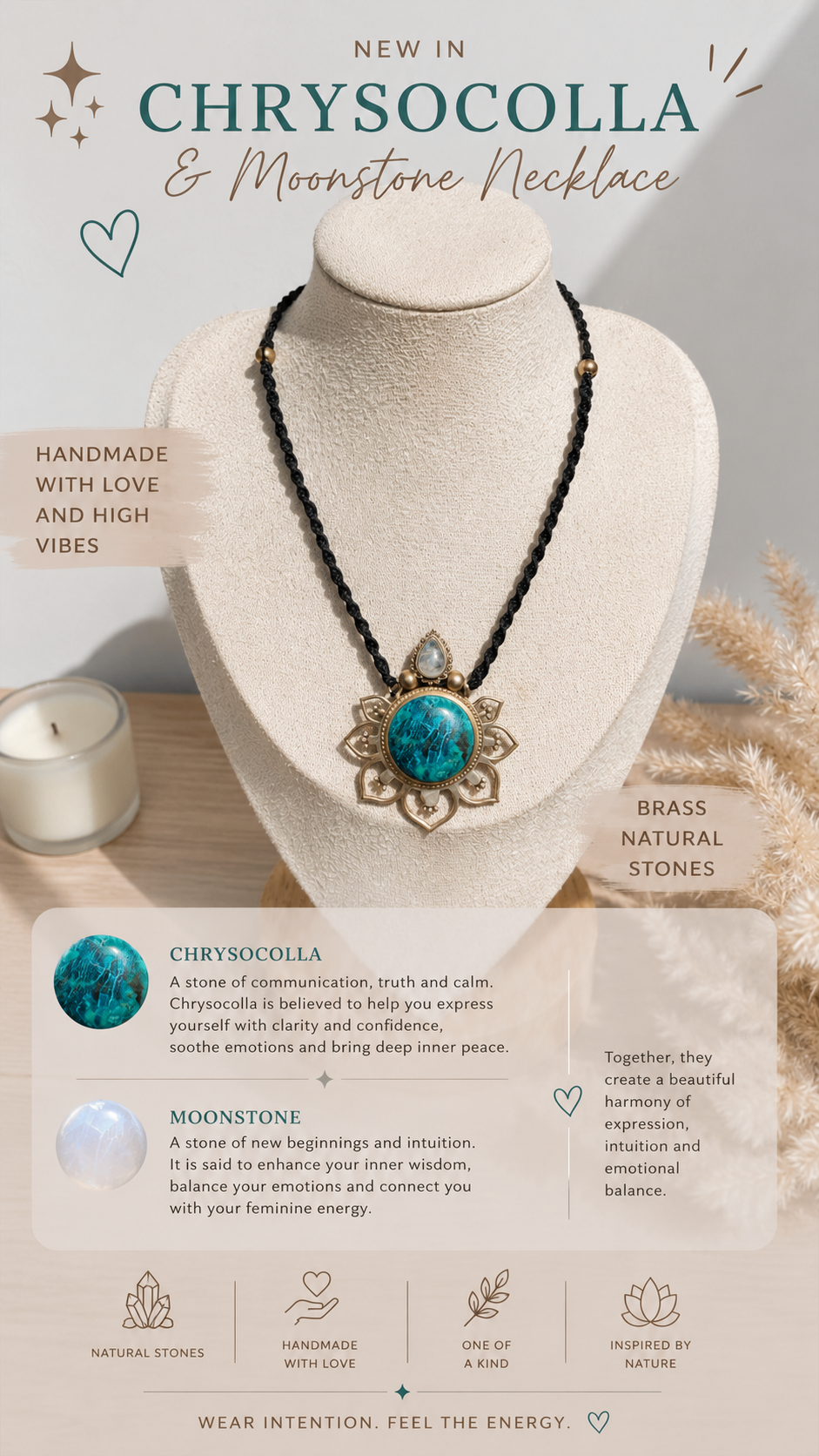 Chrysocolla & Moonstone Lotus Necklace