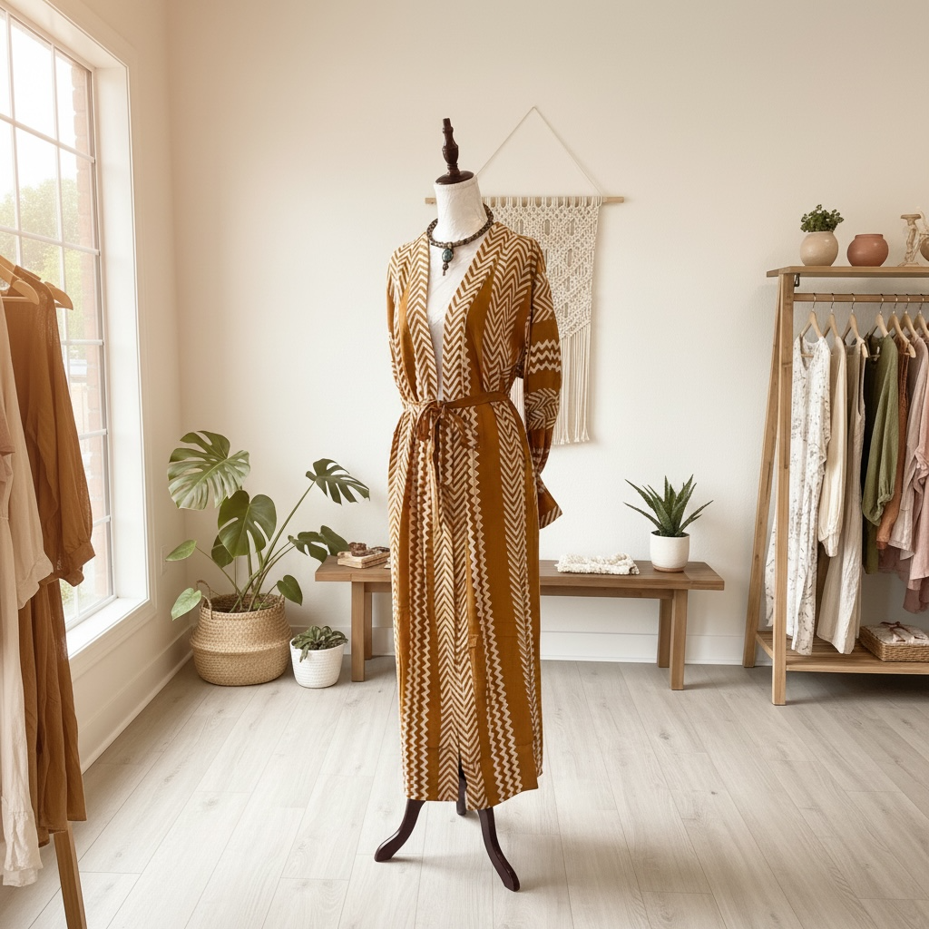 Golden Dunes Block Print Kimono