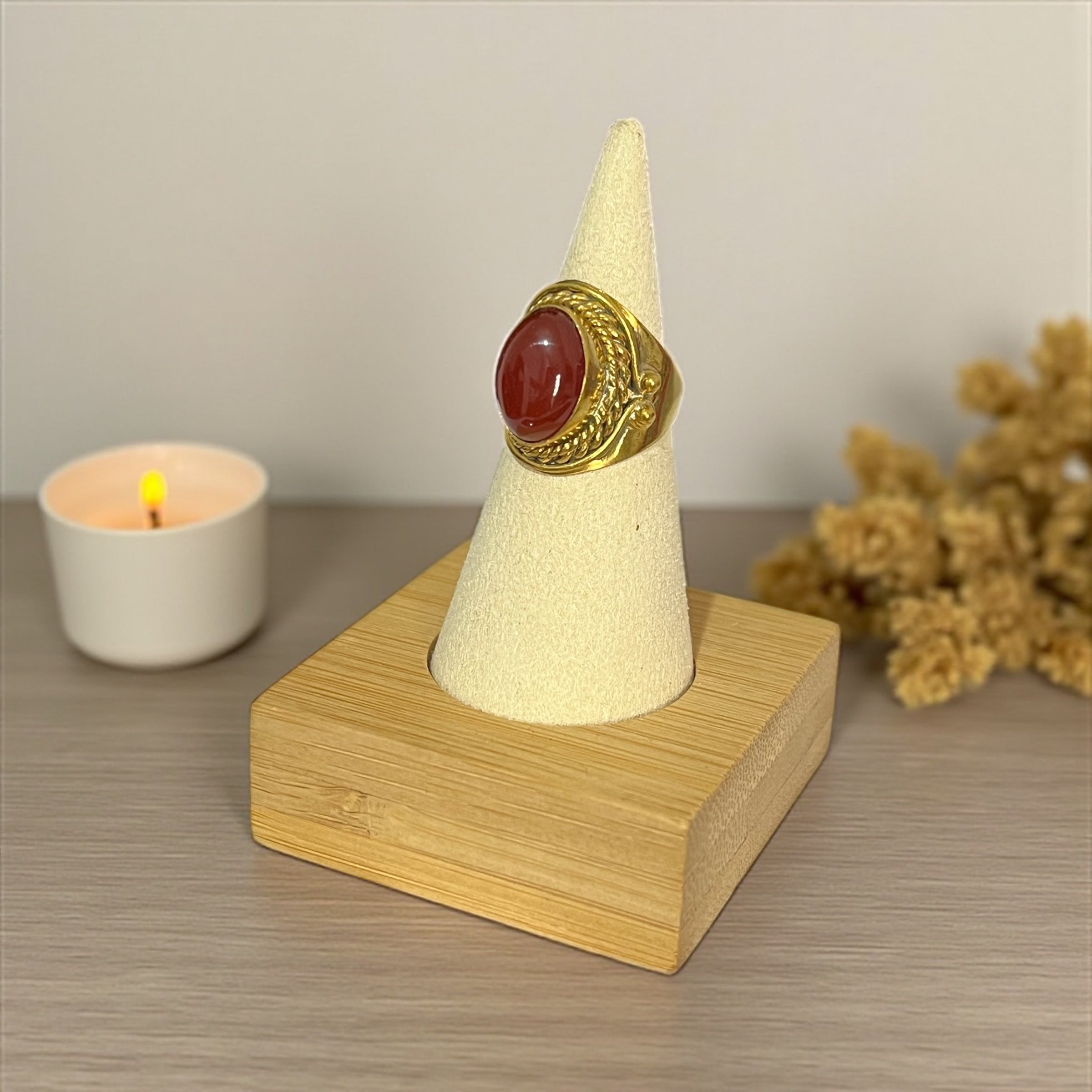 Chunky Brass Boho Ring with Gemstone