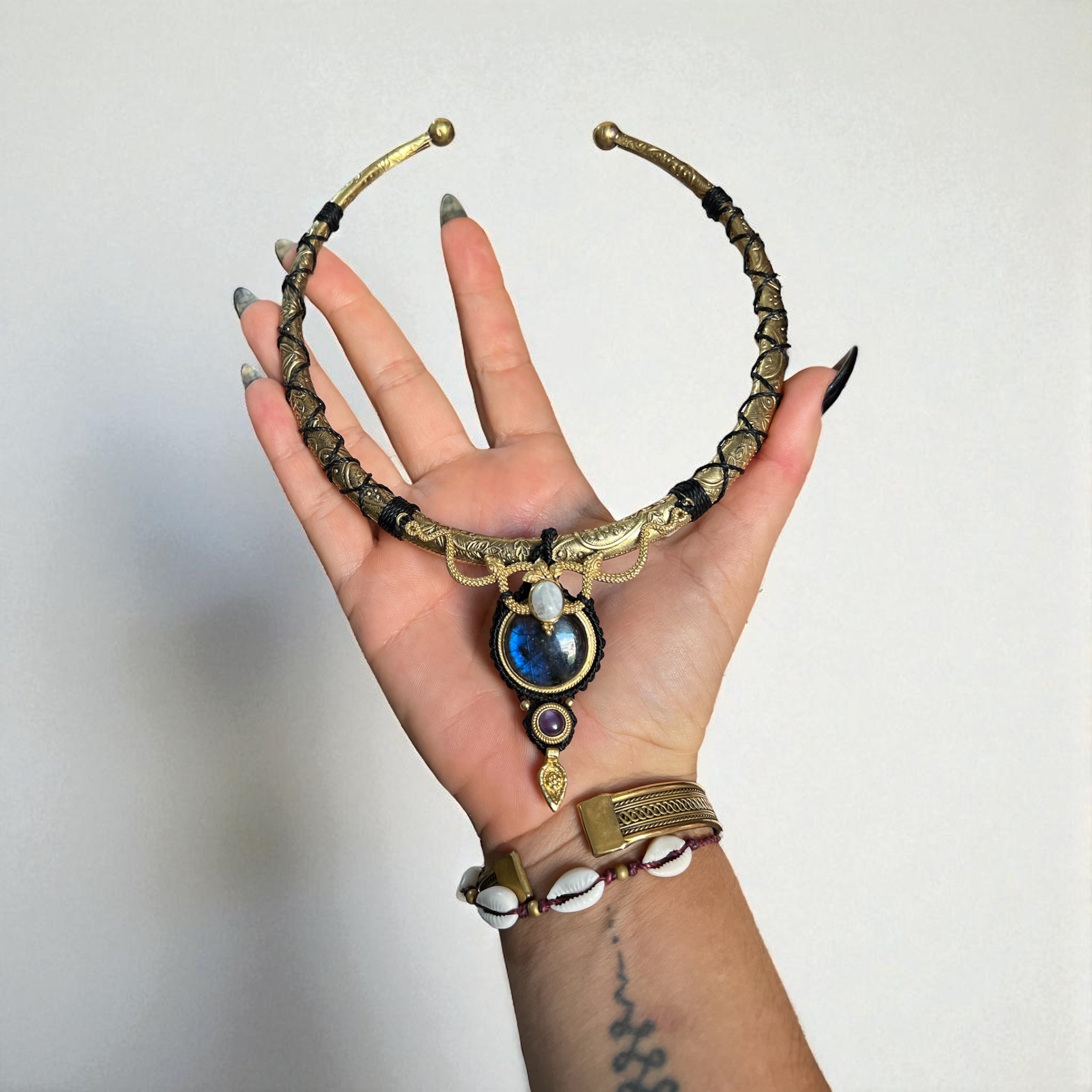 Mystic Serpent Necklace — Labradorite, Moonstone & Amethyst